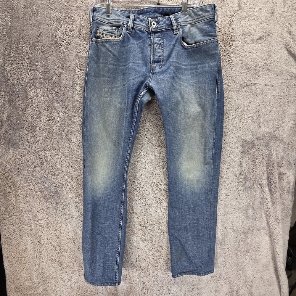 Diesel Jeans Mens 32x32 Blue Zatiny Regular Bootcut Button Fly Altered Hem 008AT